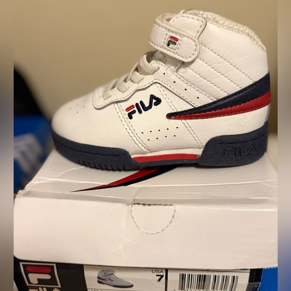 Fila Kids White Sneakers with Navy and Red Accents